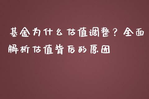 基金为什么估值调整？全面解析估值背后的原因_https://wap.yjjixie.cn_港股行情_第1张