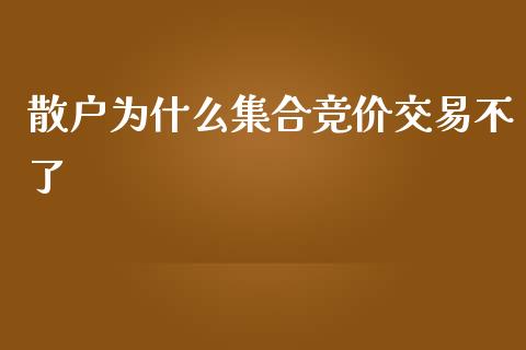 散户为什么集合竞价交易不了_https://wap.yjjixie.cn_港股行情_第1张