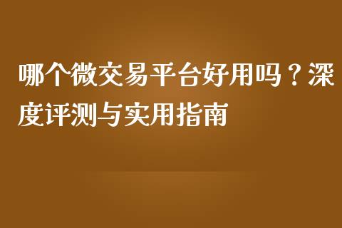 哪个微交易平台好用吗？深度评测与实用指南_https://wap.yjjixie.cn_商业资讯_第1张