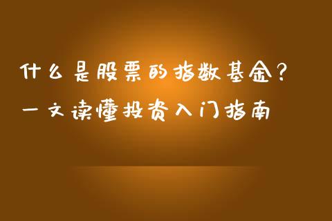 什么是股票的指数基金？ 一文读懂投资入门指南_https://wap.yjjixie.cn_商业资讯_第1张