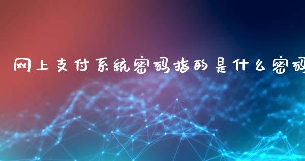 网上支付系统密码指的是什么密码_https://wap.yjjixie.cn_证券市场_第1张