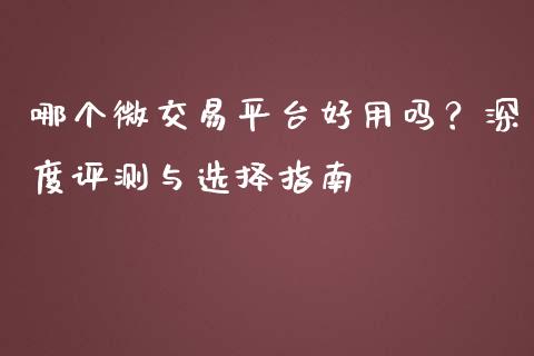 哪个微交易平台好用吗？深度评测与选择指南_https://wap.yjjixie.cn_商业资讯_第1张