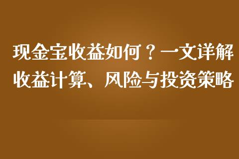 现金宝收益如何？一文详解收益计算、风险与投资策略_https://wap.yjjixie.cn_保险理财_第1张