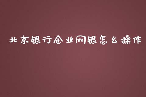 北京银行企业网银怎么操作_https://wap.yjjixie.cn_港股行情_第1张