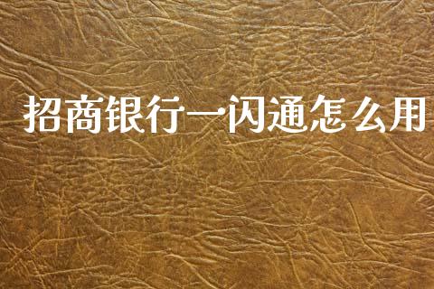 招商银行一闪通怎么用_https://wap.yjjixie.cn_证券市场_第1张