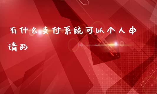 有什么支付系统可以个人申请的_https://wap.yjjixie.cn_港股行情_第1张