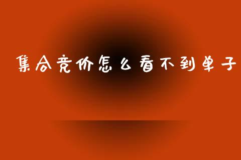 集合竞价怎么看不到单子_https://wap.yjjixie.cn_保险理财_第1张