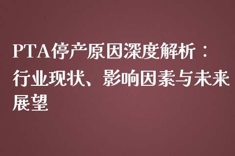 PTA停产原因深度解析：行业现状、影响因素与未来展望_https://wap.yjjixie.cn_港股行情_第1张