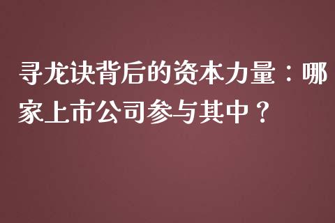 寻龙诀背后的资本力量：哪家上市公司参与其中？_https://wap.yjjixie.cn_证券市场_第1张