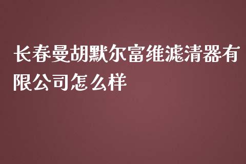 长春曼胡默尔富维滤清器有限公司怎么样_https://wap.yjjixie.cn_证券市场_第1张