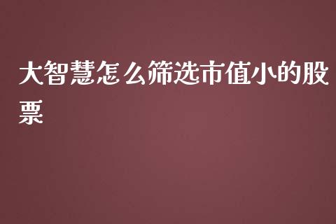 大智慧怎么筛选市值小的股票_https://wap.yjjixie.cn_商业资讯_第1张