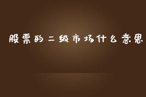 股票的二级市场什么意思_https://wap.yjjixie.cn_港股行情_第1张