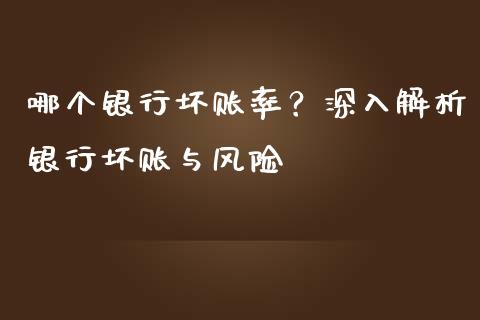 哪个银行坏账率？深入解析银行坏账与风险_https://wap.yjjixie.cn_保险理财_第1张