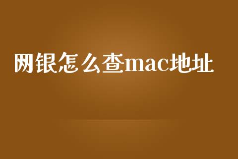 网银怎么查mac地址_https://wap.yjjixie.cn_商业资讯_第1张