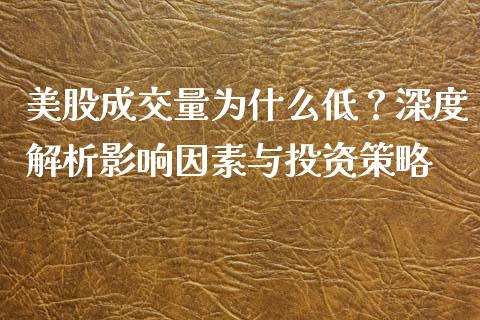 美股成交量为什么低？深度解析影响因素与投资策略_https://wap.yjjixie.cn_港股行情_第1张