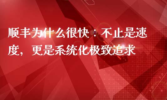 顺丰为什么很快：不止是速度，更是系统化极致追求_https://wap.yjjixie.cn_证券市场_第1张