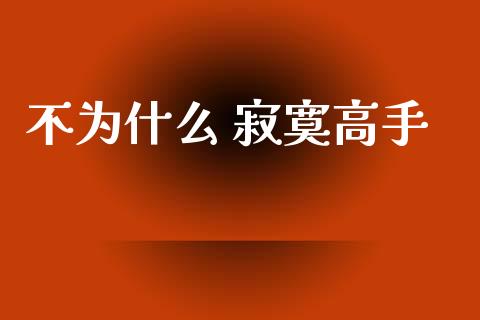 不为什么 寂寞高手_https://wap.yjjixie.cn_商业资讯_第1张