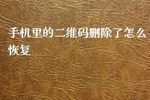 手机里的二维码删除了怎么恢复_https://wap.yjjixie.cn_证券市场_第1张