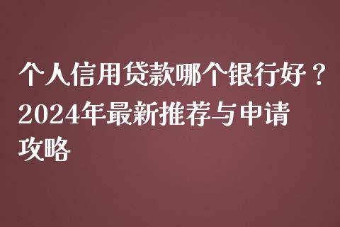个人信用贷款哪个银行好？2024年最新推荐与申请攻略_https://wap.yjjixie.cn_保险理财_第1张