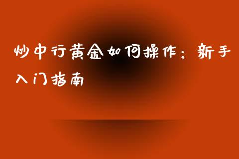 炒中行黄金如何操作：新手入门指南_https://wap.yjjixie.cn_港股行情_第1张