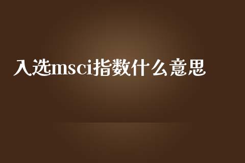 入选msci指数什么意思_https://wap.yjjixie.cn_港股行情_第1张