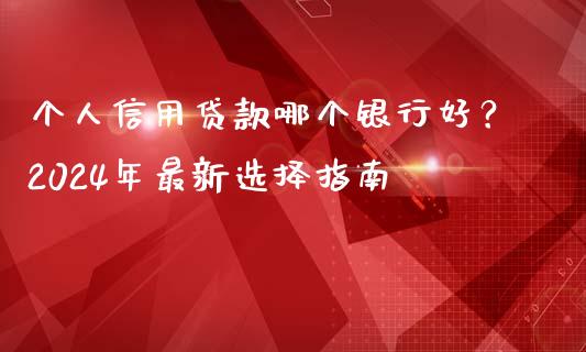 个人信用贷款哪个银行好？2024年最新选择指南_https://wap.yjjixie.cn_保险理财_第1张