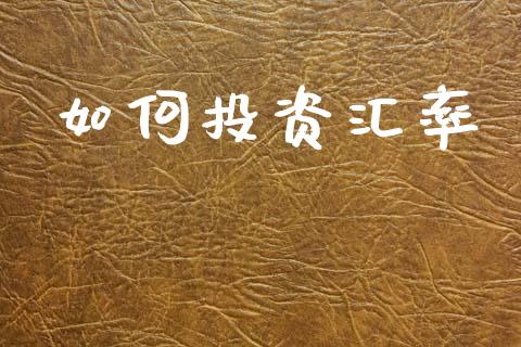 如何投资汇率_https://wap.yjjixie.cn_商业资讯_第1张