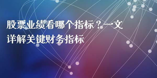 股票业绩看哪个指标？一文详解关键财务指标_https://wap.yjjixie.cn_商业资讯_第1张
