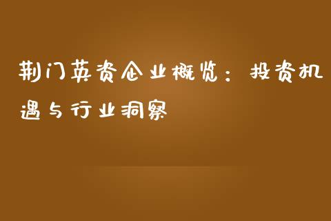 荆门英资企业概览：投资机遇与行业洞察_https://wap.yjjixie.cn_证券市场_第1张