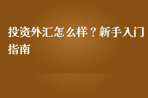 投资外汇怎么样？新手入门指南_https://wap.yjjixie.cn_港股行情_第1张