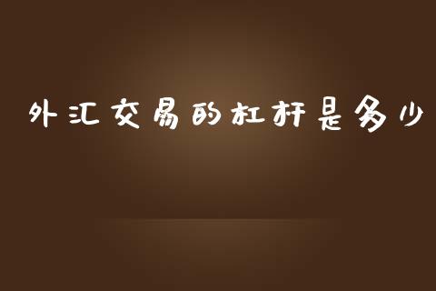 外汇交易的杠杆是多少_https://wap.yjjixie.cn_证券市场_第1张