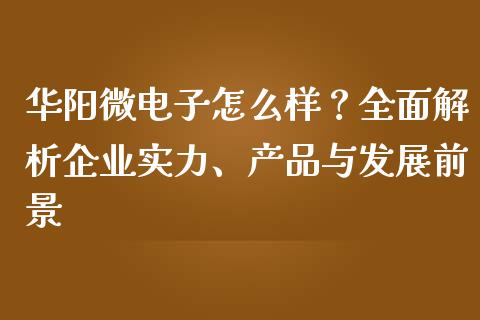 华阳微电子怎么样？全面解析企业实力、产品与发展前景_https://wap.yjjixie.cn_证券市场_第1张