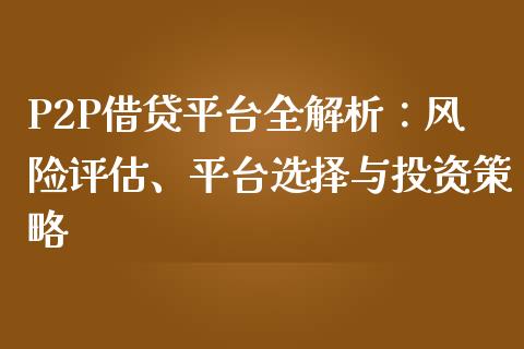 P2P借贷平台全解析：风险评估、平台选择与投资策略_https://wap.yjjixie.cn_商业资讯_第1张