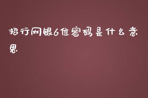 招行网银6位密码是什么意思_https://wap.yjjixie.cn_港股行情_第1张